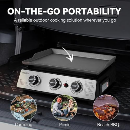 Royal Gourmet PD1301S Portable 3-Burner Tabletop Gas Griddle - color: Black & Silver