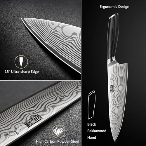 HOSHANHO 8 Pieces Knife Set with Magnetic Block, Ultra Sharp Powder Steel Knife Block Set, Professional Chef Knife Sets with Ergonomic Handle & Knife Sharpener - size: 8 Pieces Knife Set