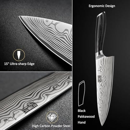 HOSHANHO 8 Pieces Knife Set with Magnetic Block, Ultra Sharp Powder Steel Knife Block Set, Professional Chef Knife Sets with Ergonomic Handle & Knife Sharpener - size: 8 Pieces Knife Set