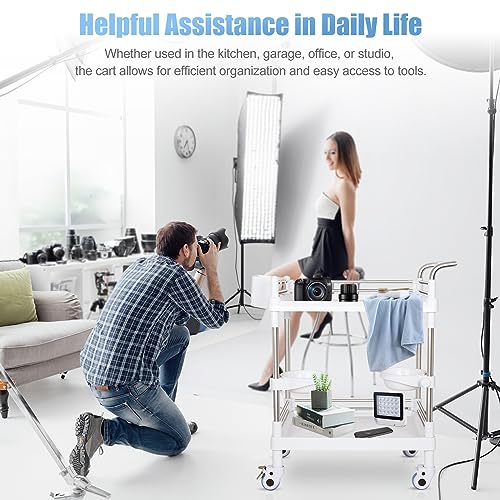 Medical Trolley Cart Mobile Utility Cart with Wheels 220 Lbs Load - color: 2-tier White