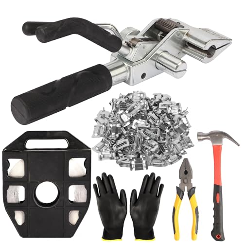 304 Stainless Steel Packaging Packing Machine Kit 3/4" x 100 ft Banding Coil, 100pcs Ear Lokt Buckles, 1pc Strapping Tensioner, 1pc Hammer, 1pc Pliers and One Pair of Gloves Included by LOCXVE