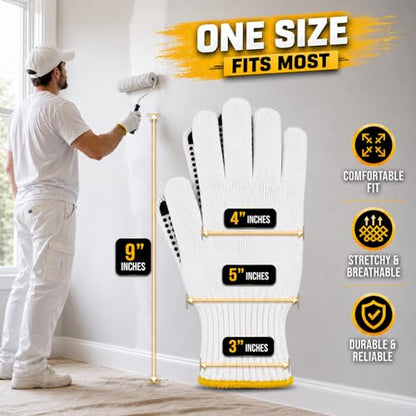 Winterlace 48 Pairs Cotton Grip Work Gloves Bulk Safety Protection Non-Slip PVC Rubber Dots Garage Construction Warehouse - color: 48 Pairs - Black Dots