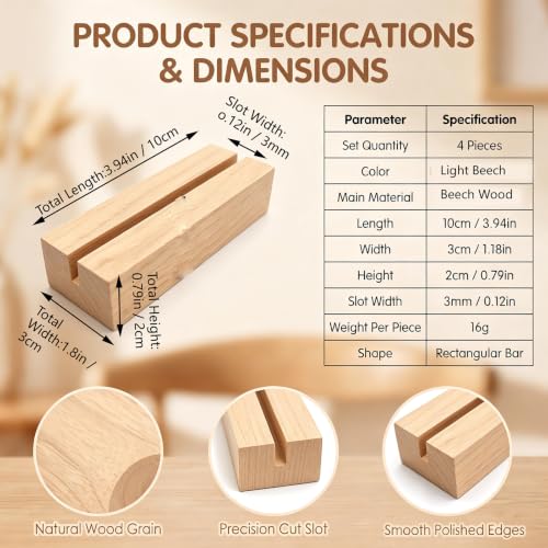 4 Pcs Wooden Place Card Holder - color: Wood