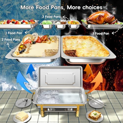 Sifer 11Qt Chafing Dishes for Buffet, Multi-Size Pans 4 Pack, Gold - color: Gold