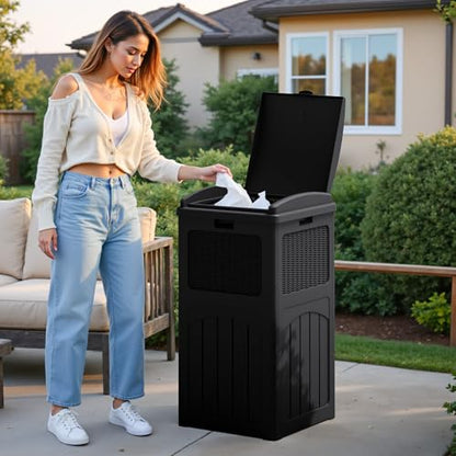 Flamaker 30 Gallon Trash Can, Resin Outdoor Garbage Can with Lid 2 Pack - color: Black, size: 2 Packs