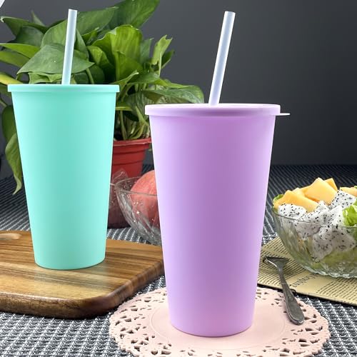 32 oz Cup with Lid Straw set of 8, Reusable Plastic Tumblers Pastel - color: Pastel Color