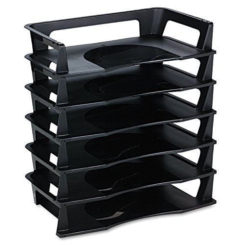 Rubbermaid Regeneration Letter Tray, Six Tier, Plastic, Black (86028) - size: A4-size documents and folders