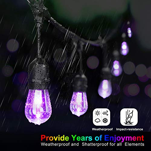 Mlambert 48FT Outdoor Patio RGB Cafe String Lights with Remote, Black - color: Black