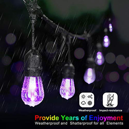 Mlambert 48FT Outdoor Patio RGB Cafe String Lights with Remote, Black - color: Black