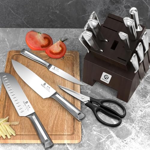imarku 16-Pieces Knife Set, High-Carbon Stainles Steel Kitchen Knife Set - color: Steel Gray