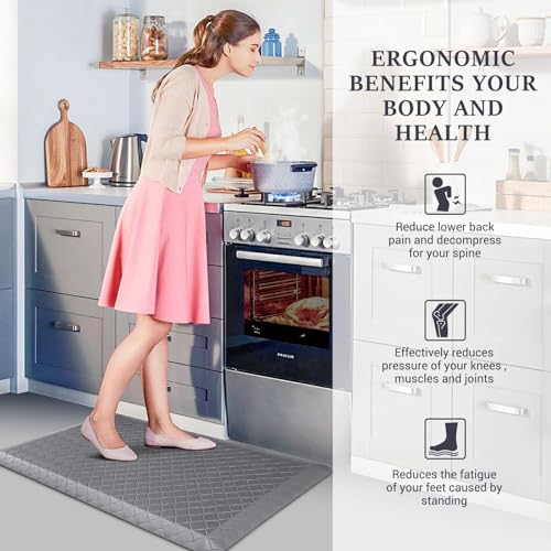 HappyTrends Kitchen Floor Mat - 4/5 Inch Thick Anti-Fatigue Kitchen Rug - color: Grey, size: 36"L x 22"W x 0.8"Th