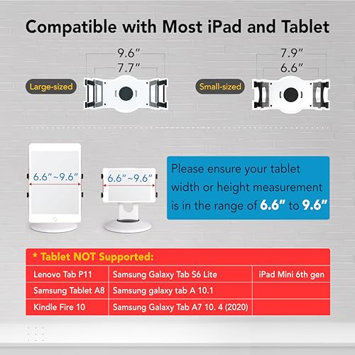 EHO Tablet Kiosk Stand, 360° Rotating Commercial Tablet Stand, Retail Kiosk, 6"-13" (Screens) Adapter Universal Holder for iPad, Air, Mini, Microsoft Surface, Most Tablets - Black - color: Black