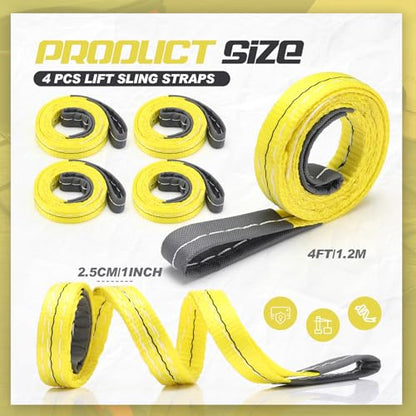 4 Pcs Lift Sling Straps, Yellow, 1'' X 4',6171lb - color: Yellow, size: 1'' X 4',6171lb