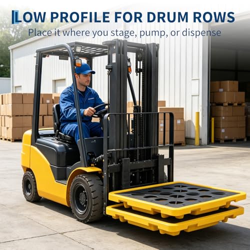IDEALHOUSE 2 Pack 1-Drum Spill Containment Pallet with Drain, 27x27x8 in - size: 1-Drum x 2
