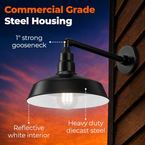 14in. Satin Black Outdoor Gooseneck Barn Light, 5000K Cool White - color: Satin Black (2-Pack), size: 13 in. Straight Arm