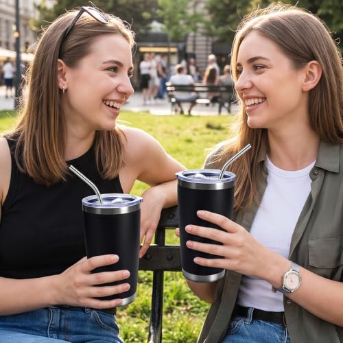 20oz Tumbler Bulk,30 Pack Double Wall Stainless Steel Vacuum Insulated Tumbler with Lid and Straw,Travel Coffee Mug,Leak Proof Powder Coated Tumbler for Cold&Hot Drinks,Black