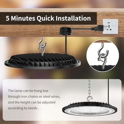 6 Pack UFO 200W LED High Bay Light,5000K,28,000LM, 5 ft Cable with US Plug UL Certified Plug, IP65 Commercial Warehouse Area Light for Wet Location Area, Workshop, Garage - size: 200W 6 Pack