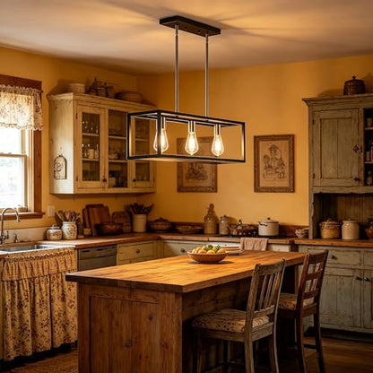 Farmhouse Kitchen Island Lighting, Modern Industrial Chandelier, 3-Light Black&Brushed Nickel Linear Rectangular Pendant Light Fixtures for Farmhouse Kitchen Dining Room Bar Foyer - color: Black & Brushed Nickel, size: 3 Lights