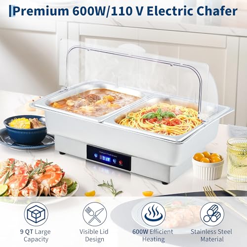 Garvee Electric Chafing Dish 9QT Stainless Steel Food Warmer Temp Control - size: 1/2 Half Pan
