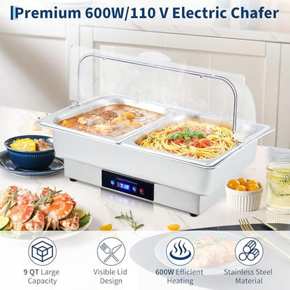 Garvee Electric Chafing Dish 9QT Stainless Steel Food Warmer Temp Control - size: 1/2 Half Pan