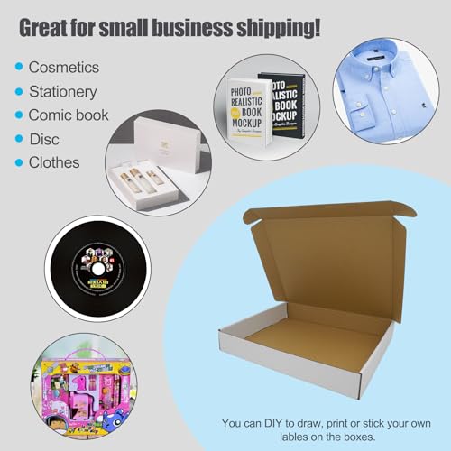13x11x2" Shipping Box, White Packaging Flat Mailing Corrugated Cardboard Boxes Mailers for Business Lightweight Cute Literature Mailer, 25 Pack - size: 13"x11"x2", style: 25 Pack - White