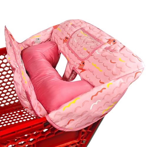 Love&go Soft Pillow Attached 2-in-1 Shopping Cart and High Chair Cover for Baby, Cotton Padded Cart Cover, Fold'n Roll Style, Portable with Carry Bag (Pink Fish) - color: Pink Fish