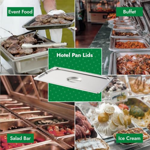 HECMAC 6-Pack Full Size Notched Hotel Pan Cover,Stainless Steel Solid Steam Table Catering Food Pan Lid with Handle, 23 Gauge - size: Full Size, Notched Lid