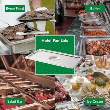 HECMAC 6-Pack Full Size Notched Hotel Pan Cover,Stainless Steel Solid Steam Table Catering Food Pan Lid with Handle, 23 Gauge - size: Full Size, Notched Lid