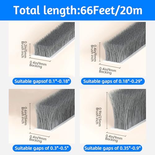 66 Ft Weather Stripping Door Seal Tape,Window Noise Blocker,Noise Blocker for Room,Self-Adhesive Soundproof Foam Insulation,Gray - color: Gray, size: 2Pack,33Ft x 0.9in Brush x 0.4in Backing