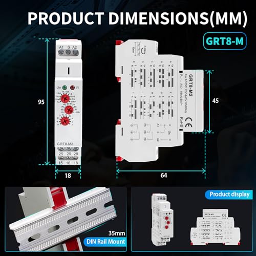 Multifunction Time Relay 16A Delay ON Off Time Relay GRT8-M2 AC DC 12-240V - size: GRT8-M2 AC/DC 12V-240V