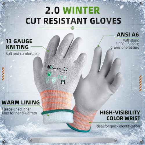 Schwer 12 Pairs Winter ANSI A6 Cut Gloves, Thermal Insulated, M, CR3088-W - color: Winter Grey A6, size: Medium