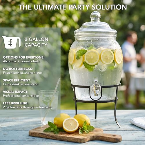 Style Setter Glass Beverage Drink Dispenser Fortuna with Metal Stand, 2 Gal - size: 2 Gallon