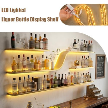 78" Gold Wall Mounted Wine Rack with LED Lights - color: Gold, size: 78in