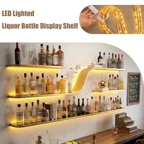 70" Gold Wall Mounted Wine Rack with LED Lights - color: Gold, size: 70in