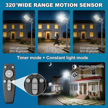 Solar Street Lights Outdoor Waterproof Dusk to Down Heavy Duty 10000W Commercial Large Solar Lights Outdoor Motion Sensor with Remote Control LED Parking Lot Flood Lights for Yard Garden Walkway - size: XL-3Pack