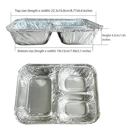 20 Pack 3-Compartment Disposable Aluminum Pans with Lids, 8.6"x6.5" Split Foil Food Containers for Meal Prep, To-Go Catering, Baking & Takeout, Flexible & Easy Crimp - size: 8.6"x6.5"