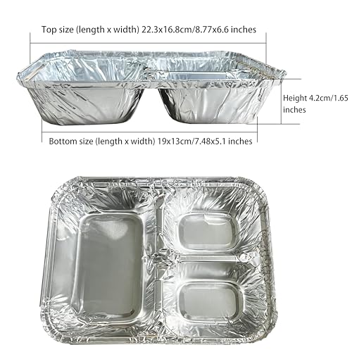 20 Pack 3-Compartment Disposable Aluminum Pans with Lids, 8.6"x6.5" Split Foil Food Containers for Meal Prep, To-Go Catering, Baking & Takeout, Flexible & Easy Crimp - size: 8.6"x6.5"