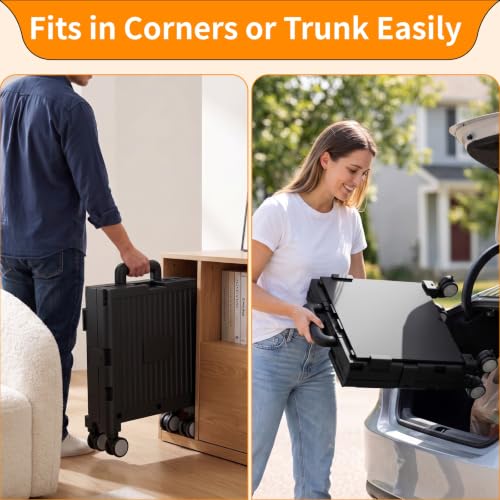 Foldable Shopping Cart with Wheels: Black Rolling Utility Crate - color: Black(m)