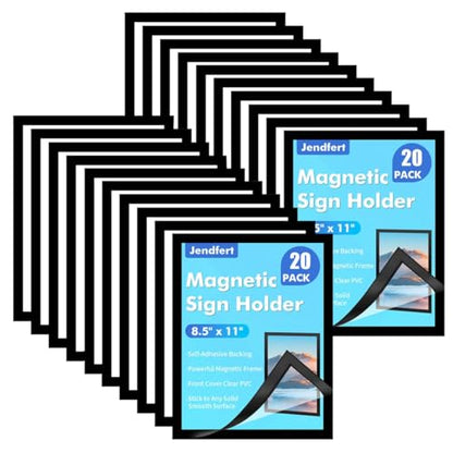 Magnetic Sign Holder 8.5 x 11, 20 Pack Self Adhesive Magnetic Frame for Letter Size Paper, Clear PVC Quick Change Sign Display Sleeve for Glass, Wall, Office, Store and Restaurant - size: 8.5"x11" 20 Pack