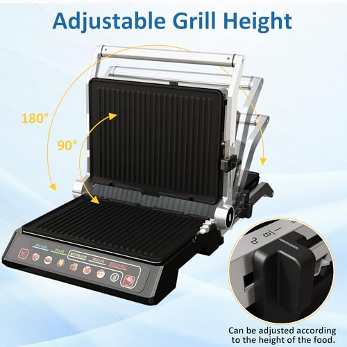 3-in-1 Indoor Grill & Griddle: 180° Flat Opening, Preset Menu, 1600W Electric Panini Press Sandwich Maker with Removable Non-stick Plates, Easy to Clean (Black, 14.25x13.4x5.9″) - size: Extra Large