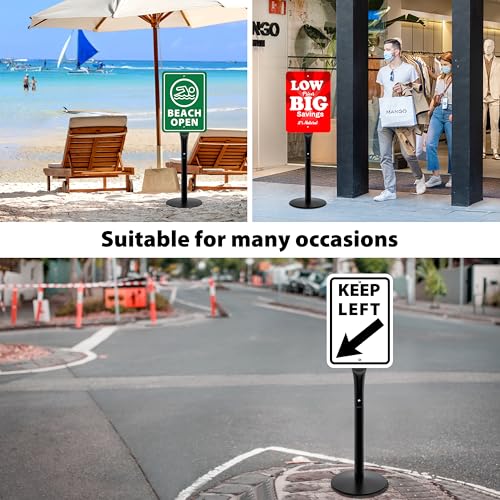 Heavy Duty Parking Sign Base Cast Iron 48" Parking Sign Post, Heavy Duty Cast Iron Sign Holder Base, Movable Sign Stand Suitable for Hanging Warning, Notice, Guiding Sign Display Stand (Black)