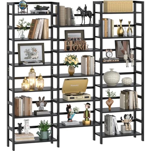 Homykic 6-Tier Bamboo Bookshelf, 61” Triple Wide Bookshelves and Bookcases - color: Black, size: Triple Wide