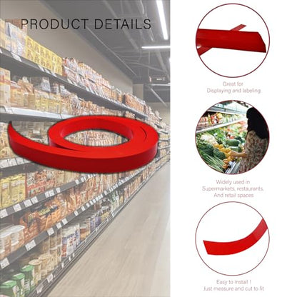 Decorative Gondola Shelving Pre Cut Vinyl Insert Strips 48" x 1.25" Shelf C-Channel, Red, 100 Pack - color: Red