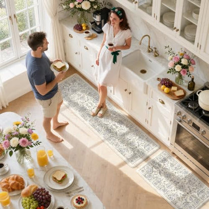 KIMODE Kitchen Floor Mats Cushioned Anti Fatigue Rugs Sets of 2 - color: Multi-blue, size: 20"x71"+20"x32"--0.47 inches