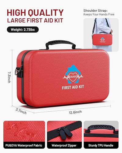 KAUGIC 500PCS Waterproof Hard Shell First Aid Kit, Travel