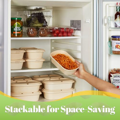 [100% Eco-Friendly] Disposable Food Containers with Lids – Sugarcane Pulp Take Out Boxes, Biodegradable, Compostable, Microwave Safe Lunch Containers – Pack of 50 (24 OZ) - size: 24 OZ