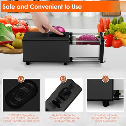 SIXRARI Electric French Fry Cutter, French Fries Cutter with 1/2 & 3/8 Inch Blade, Automatic Potato Cutter, Professional Commercial and Household Potato Slicer, Use for Cucumbers, Carrot, Apples - color: Black