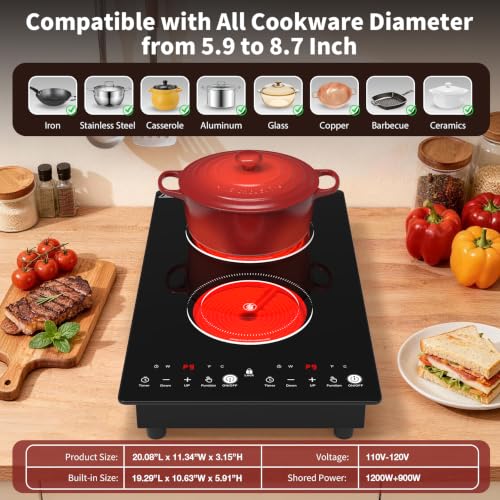 VBGK Electric Cooktop,110V 2100W Stove Top with LED touch Control,9 Power Levels, Kids Lock & 2H Timer,Overheat Protection stove,12 Inch 2 burner Electric cooktop - size: 2 burner electric stove