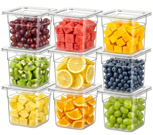 West Bay 9-Pack 1/6 Size 4''Deep NSF Polycarbonate Food Pans with Lids - color: 4" Deep 9 Pack, size: 1/6