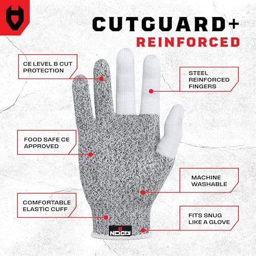 NoCry Cut Resistant Work Gloves for Women and Men, with Reinforced Fingers; Comfortable, 100% Food Grade Kitchen Cooking Hand Protection; Ambidextrous Safety Gear for Cutting; Level 5 Protection - color: Reinforced (Grey), size: X-Large